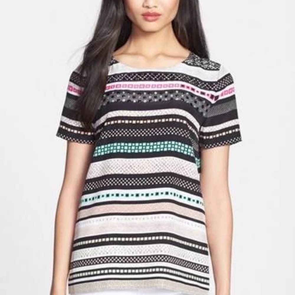Diane Von Furstenberg Black and Pink Striped Tee